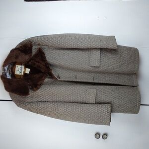 Woolrich-Mens Vintage Heavy Wool Coat Faux Fur Herringbone Pattern Sz.44